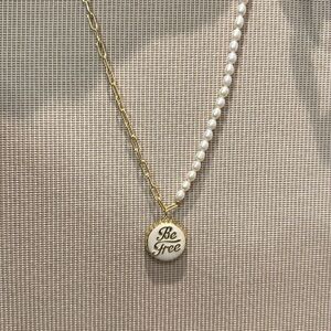 Be Free Pearl And Paperclip Necklace